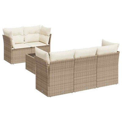 vidaXL Patio Sofa Set with Cushions Outdoor Furniture 6 Piece Poly Rattan - Beige and Cream