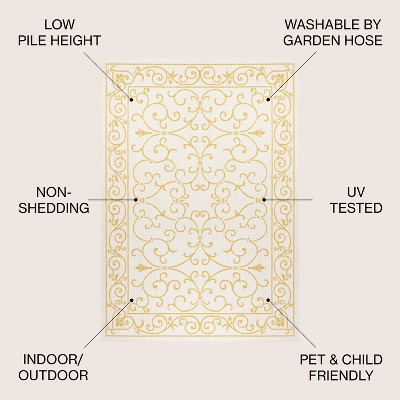 Charleston Vintage Cream/Yellow Square Synthetic Area Rug 5'