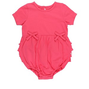 RuffleButts Baby Girls Knit Short Sleeve Bow Bubble Romper - 1 of 4