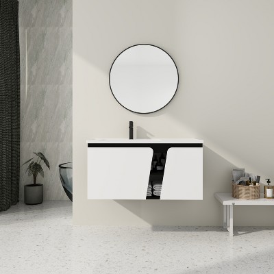 Vynxaria 40' Floating Wall-Mounted Bathroom Vanity With Single Sink,& Soft-Close Cabinet Door