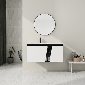 Vynxaria 40' Floating Wall-Mounted Bathroom Vanity With Single Sink,& Soft-Close Cabinet Door - 1 of 4