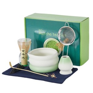 Matcha Whisk Set 7 Pcs - Ceramic Bowl & Bamboo Whisk/Holder, Gradient Design Matcha Kit with Bamboo Scoop, Stainless Steel Sifter, Tea Towel - 1 of 4