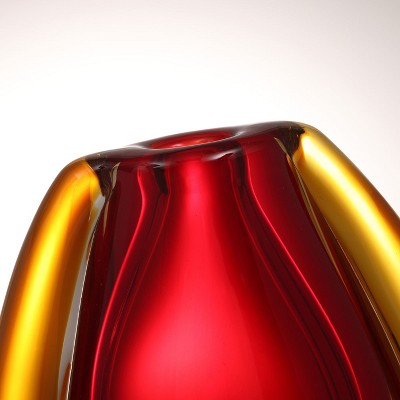 Hand Blown Red and Yellow Glass Decorative Vase