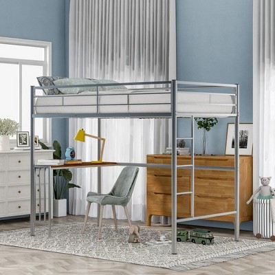 NicBex Twin Size Loft Bed with Desk,Metal Loft Bed Frame with Ladder & Guardrails,Bed Frame for Adults,Kids,Box Spring Not Required