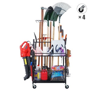 ZACHVO 3- Tier Garden Tool Organizer for Garage-Yard Tool Racks with Wheels - 1 of 4