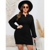Women Plus Size V-neck Long Sleeve Knit Stretchable Elasticity Slim Sweater Bodycon Midi Pullover Sweater Dress - 2 of 4