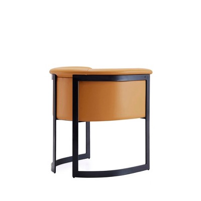 Tan Faux Leather Barrel Dining Chair with Black Metal Frame