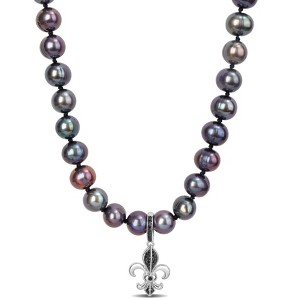 EVERLY JEWELRY |Sterling Silver 7-7.5mm Black Cultured Freshwater Pearl and 1/10 CT TW Black Diamond Men's Necklace with Large Lobster Clasp - 1 of 4