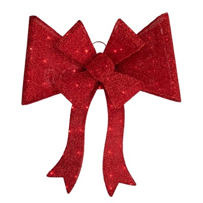 8' Red Glitter LED Lighted Christmas Doorway Arch with Bow