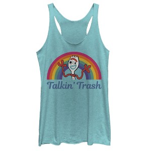 Women's Toy Story Forky Talkin' Trash Rainbow Racerback Tank Top - 1 of 3