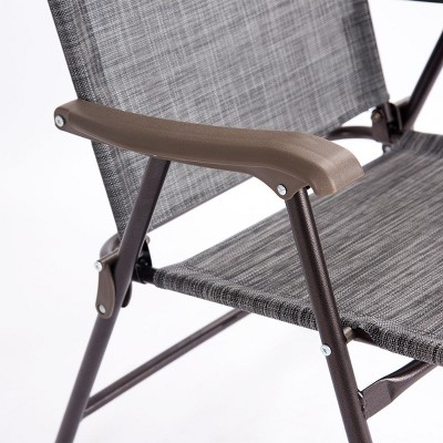 Gray Steel Frame Folding Camping Chairs with Arms, Set of 2