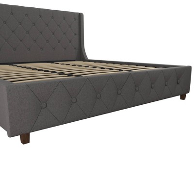 King Gray Linen Tufted Upholstered Bed with Metal Frame