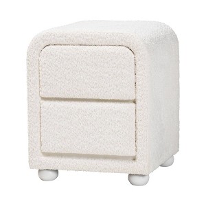Baxton Studio Bonilla Teddy Bear Fabric and Rubberwood 2 Drawer Nightstand White: Polyester, MDF, Modern Design - 1 of 4
