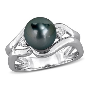 EVERLY JEWELRY | Sterling Silver 8-8.5mm Cultured Tahitian Pearl and 1/5 CT TGW Created White Sapphire Wavy Ring - 1 of 4