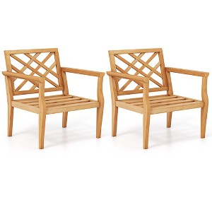 Tangkula 2PCS Patio Dining Chair w/ Cozy Backrest & Armrests Slatted Seat & Solid Legs - 1 of 4