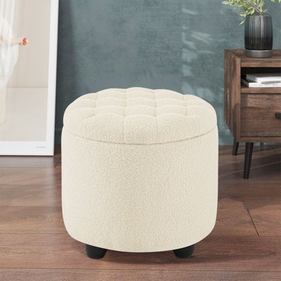 NicBex Button Tufted Round Storage Ottoman,Small Upholstered Footstool with Removable Lid,Storage Bench for Bedroom,Living Room,Vanity