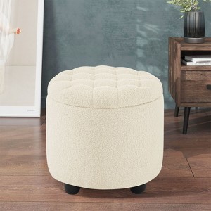 NicBex Button Tufted Round Storage Ottoman,Small Upholstered Footstool with Removable Lid,Storage Bench for Bedroom,Living Room,Vanity - 1 of 4