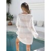 Women Crochet Beach Cover Ups Dress Wavy Trim Semi Sheer Eyelet Knit Sweater Cover Ups for Bikini Loose Fit Summer Lace Cover Up Beach Dress - 2 of 4