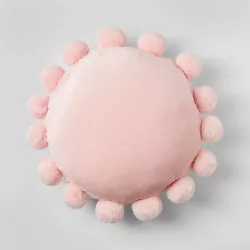 Round Plush Pillow with Pom-Poms Pink - Pillowfort™
