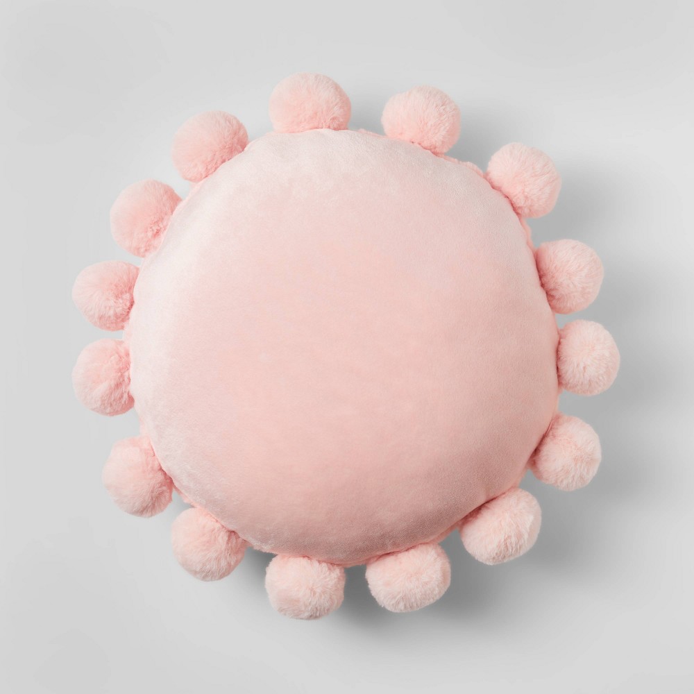 Round Plush Kids' Pillow with Pom-Poms Pink - Pillowfort™