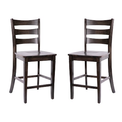 Taylor & Logan 2pk Wooden Slat Back Counter Height Barstools Gray: Fixed Height, Wood Frame, 225lb Capacity