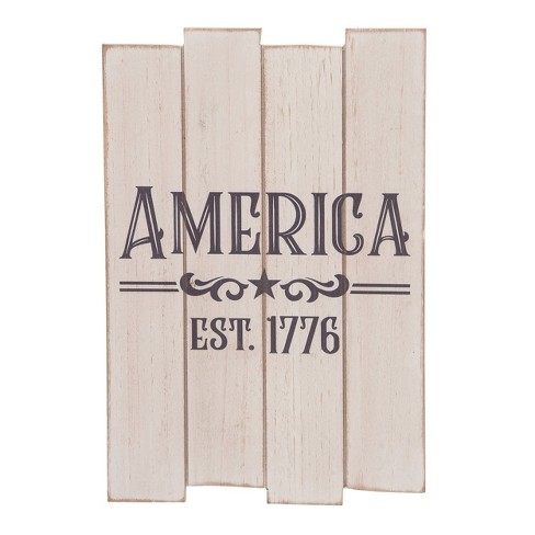 Transpac Wood 11.75" White 4th of July Patriotic America Slat Decor - image 1 of 4