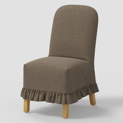 Rounded Back Slipcovered Dining Chair with Ruffle in Performance Textured Weave Driftwood - Threshold™