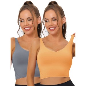 Allegra K Women's Workout Fitness Padded Longline Wireless Yoga Sports Bras 2 Pcs - 1 of 4