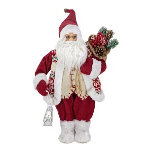 Gulches Series  Red and White Shatterproof Standing Santa with Lantern and Bag Holiday Ornament - 1 of 4