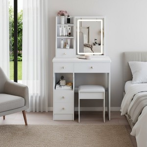 FONTOI 29.2"W/37"W/41"W Makeup Vanity Table with Left Drawer Stool Large Sliding Mirror Capacity Storage for Bedroom Dressing Room, White/Black - 1 of 4