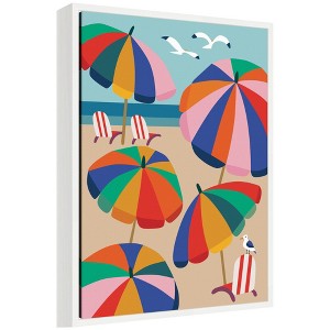 Kate and Laurel Framed Canvas Wall Art Print Coastal Beach Umbrellas by Rachel Lee, 18 x 24 Sylvie White Frame, Coastal, Beach Art for Wall Decor - 1 of 4
