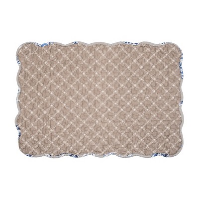 Addison Blue and Beige Cotton Quilted Reversible Placemats Set of 6