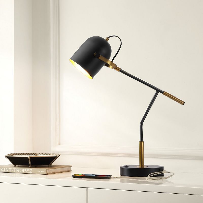 Mulaney 22 Inch Table Lamp with USB Port - Black/Brass - Safavieh., 4 of 5