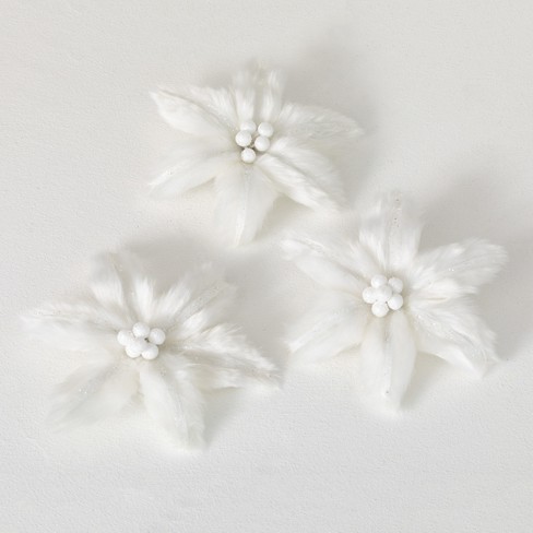 Sullivans Faux Fur Poinsettia Clip White 8