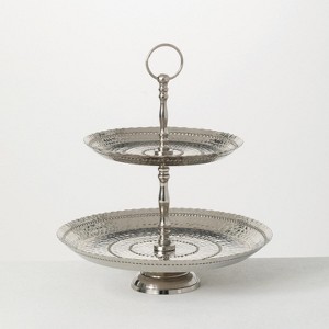 Sullivans Two Tiered Metal Tray 12.5"H Silver - 1 of 3