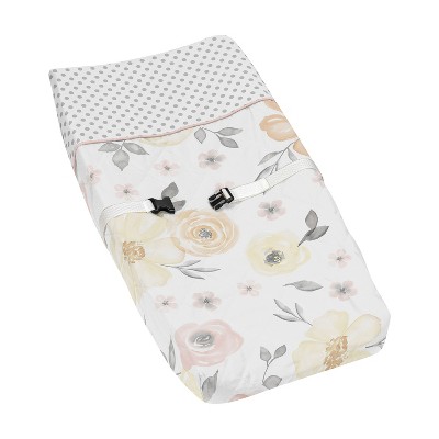 Image of Sweet Jojo Designs Girl Changing Pad Cover Watercolor Floral Yellow, Pink and Grey