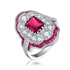 Guili Elegance Sterling Silver Radiant and Baguette Cut Cubic Zirconia Cocktail Style Stunning Luxurious Elegant Statement Fashion Jewelry Size 8 - 1 of 3