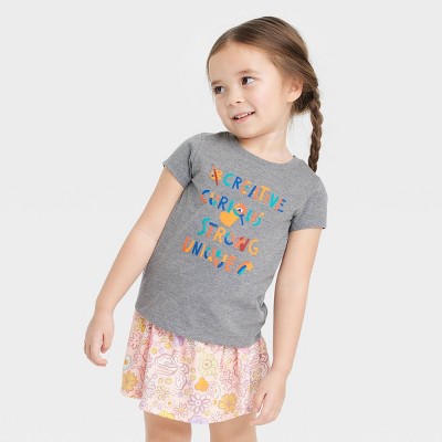 Image of Toddler Girls' 'Creative Curious Strong and Unique' T-Shirt - Cat & Jack™ Charcoal Gray 18M