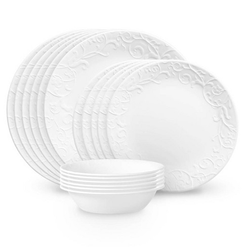 Corelle 18pc Vitrelle Embossed Bella Faenza Dinnerware Set White : Target