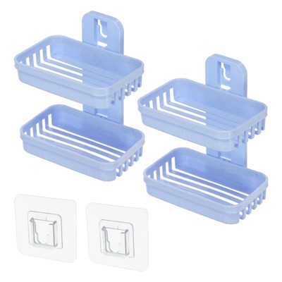 Unique Bargains Bathroom Kitchen No Drilling Double Layer Soap Container with Suction Cup