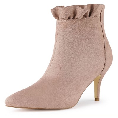 Allegra K Women's Pointed Toe Stiletto Heel Ruffle Ankle Boots