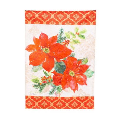 Evergreen Gilded Pattern Poinsettia Christmas Moire Garden Flag 12 x 18 Inches Indoor Outdoor Decor