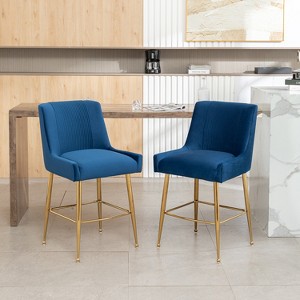 SEYNAR Modern Velvet 39'' H Metal Leg Counter or Bar Stools Set of 2 - 1 of 4