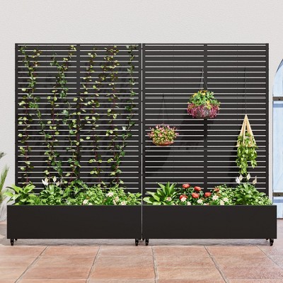 Raised Garden Bed with Trellis, Iron Gray Planting Box with Climbing Frame