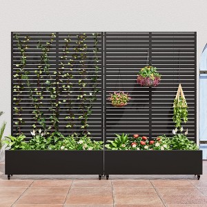 Raised Garden Bed with Trellis, Iron Gray Planting Box with Climbing Frame - 1 of 4