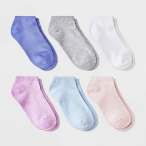 Girls' 6pk 'Marled' Super Soft No Show Socks - Cat & Jack™ Purple/Pink/Gray - 1 of 3