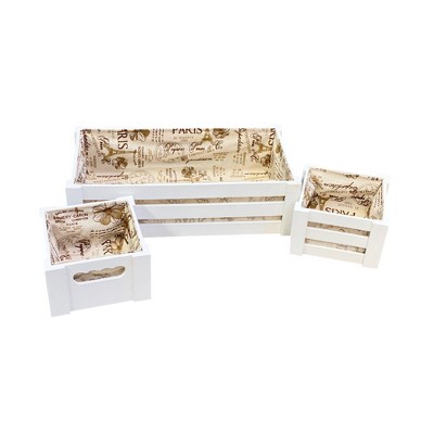 Essential Decor & Beyond 3-Piece Set White Wooden Crate Storage with Beige Fabric Lining