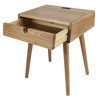 Nightstand with USB Ports Natural Oak - Flora Home: Solid American Red Oak, Easy Charge, Storage Drawer - 2 of 4