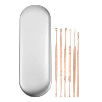 Unique Bargains Stainless Steel Ear Cleansing Tool Set Ear Care Set with Storage Case Rose Gold Tone 6 Pcs