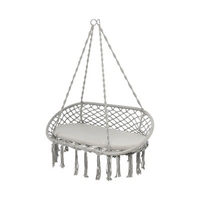 Tangkula 2 Person Hanging Hammock Chair w/ Cushion Macrame Swing 330 lbs Capacity Grey